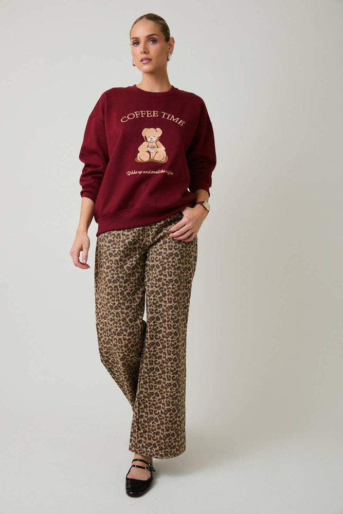 Teddy Bear “ Coffee Time “ Embroidered Sweatshirt