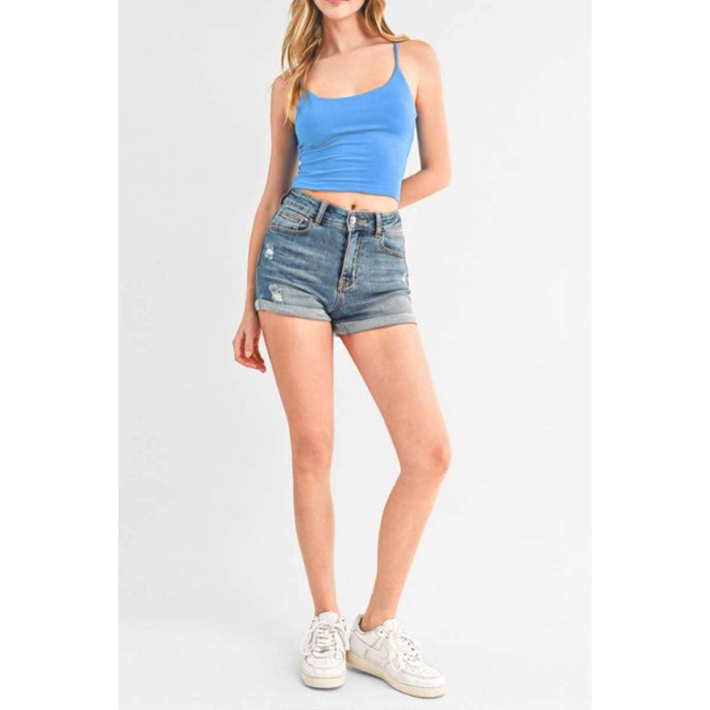 Double Layered Scoop Neck Crop Cami Top