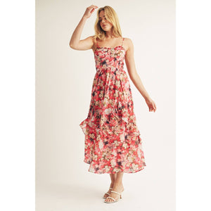 Berry Floral Bustier Midi Dress