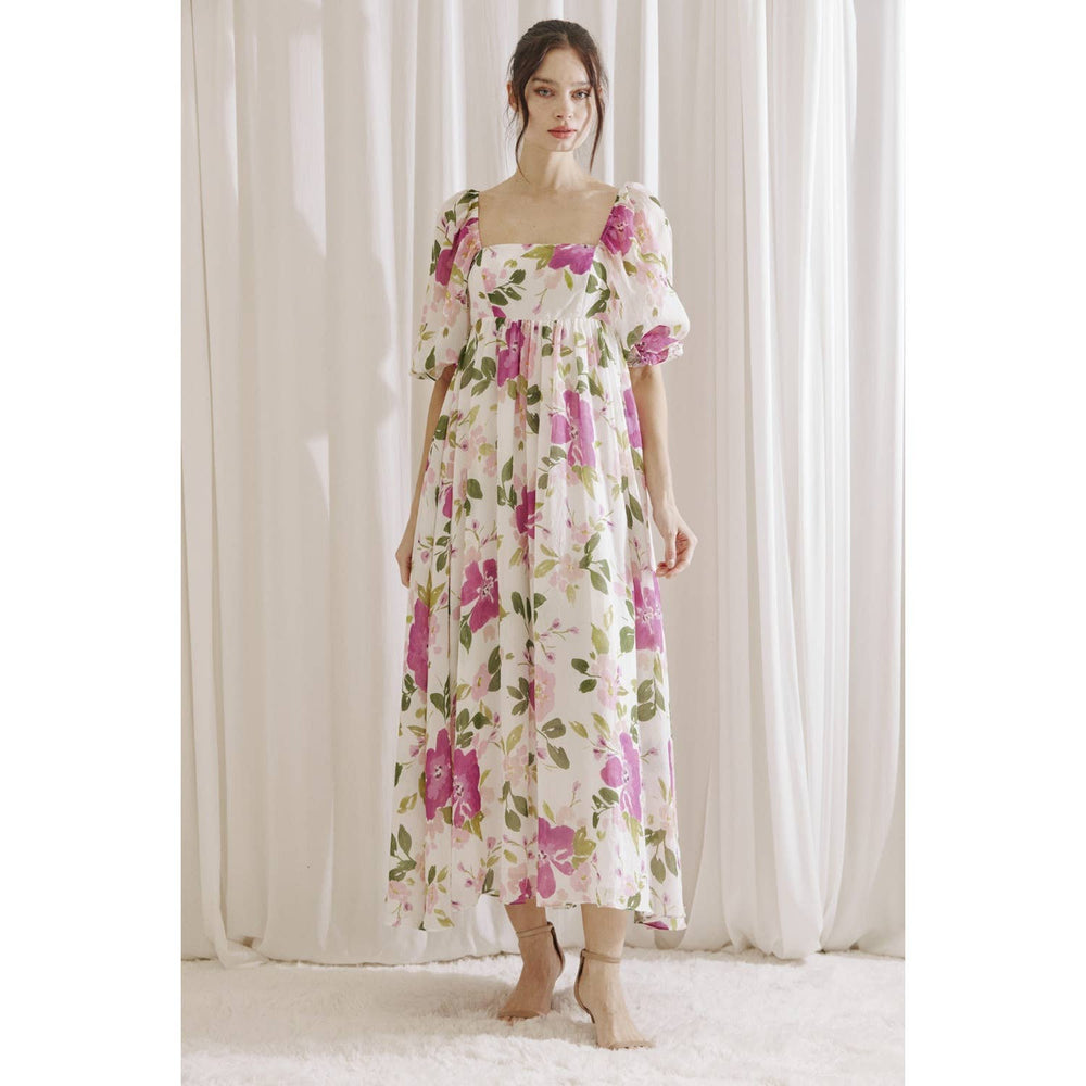 Peony Garden Maxi Babydoll Dress