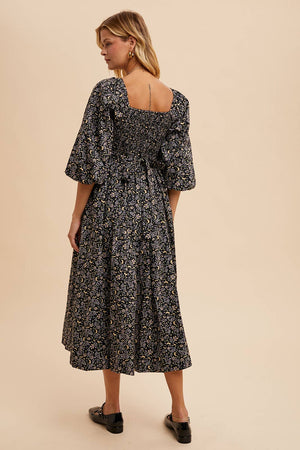 Warm Paisley Puff Sleeve Dress