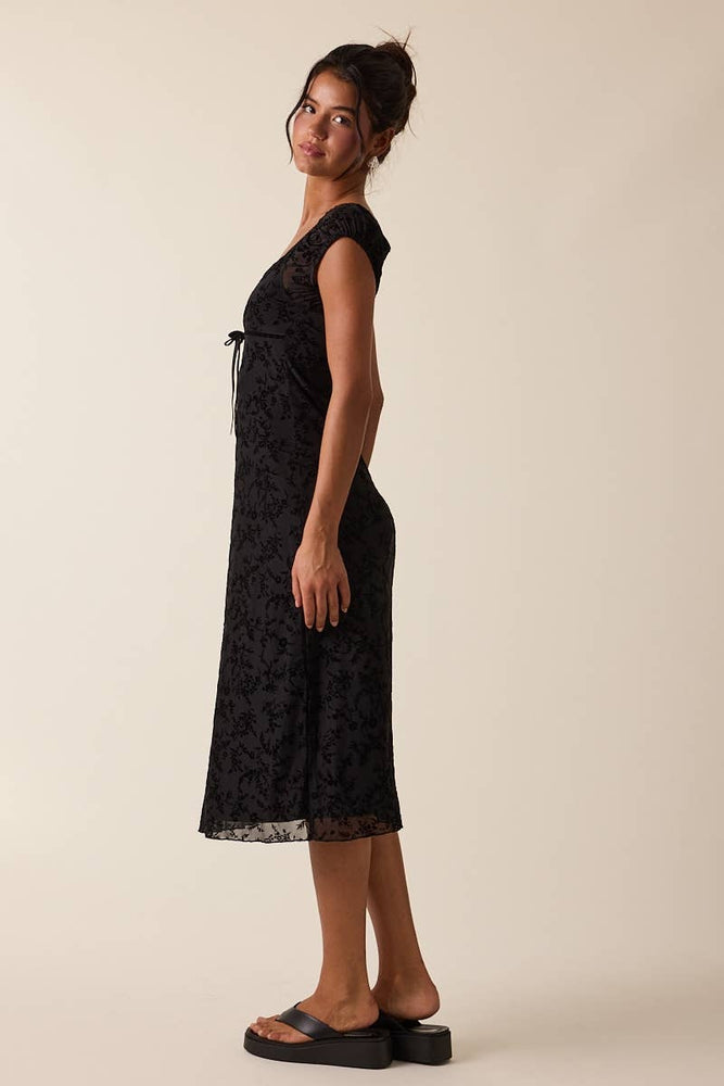 Velvet Vines Cap Sleeve Midi Dress