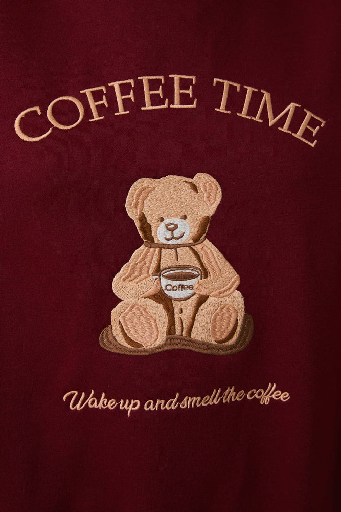 Teddy Bear “ Coffee Time “ Embroidered Sweatshirt