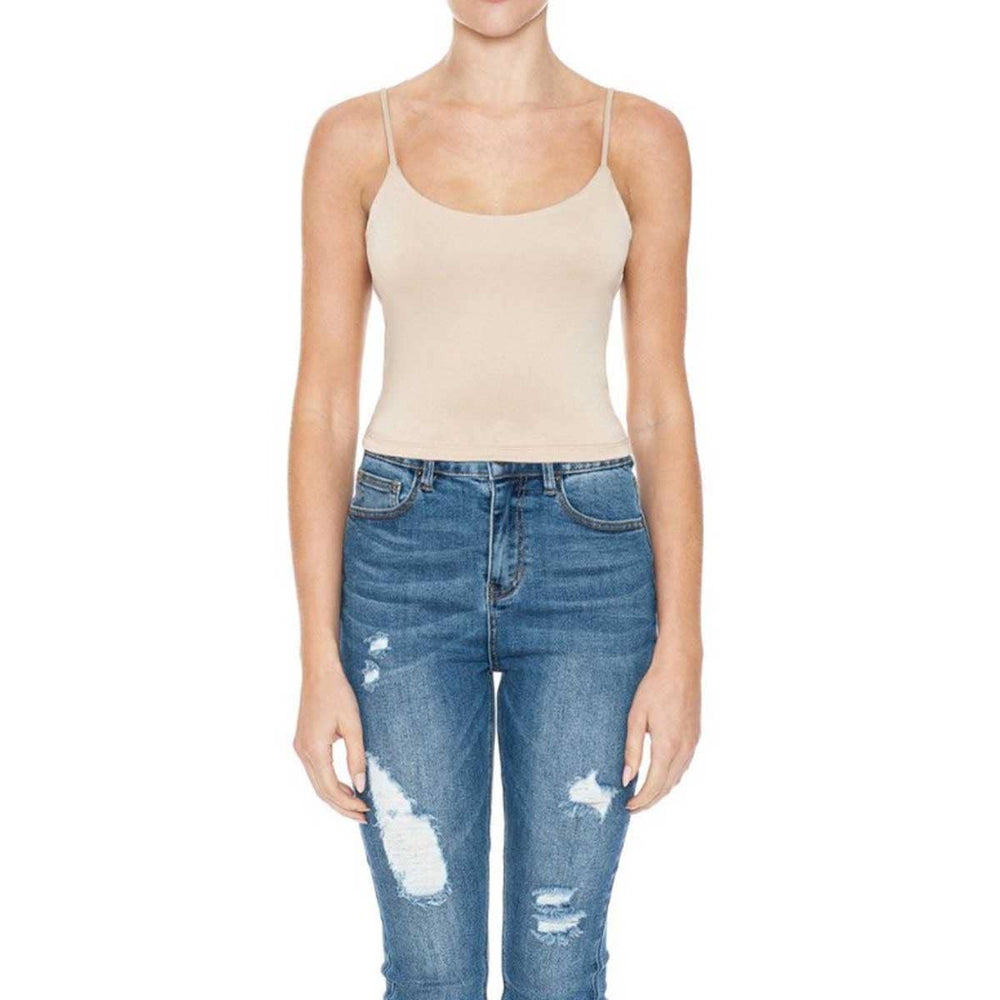 Double Layered Scoop Neck Crop Cami Top