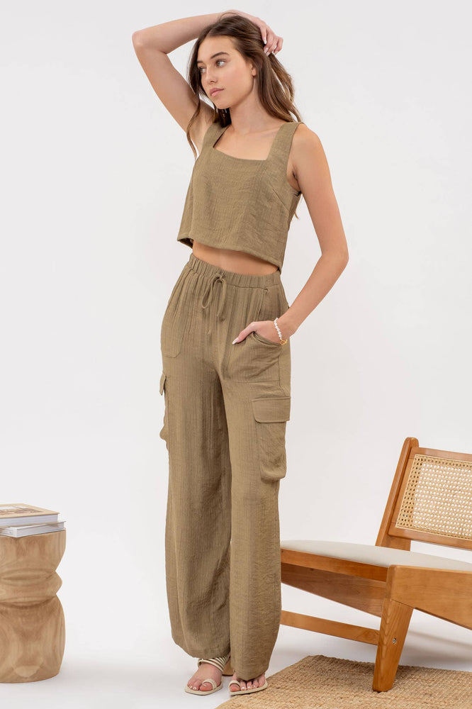 Silky Crinkle Cargo Pants