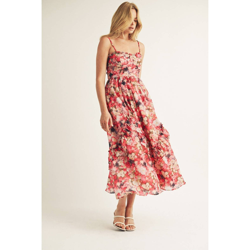 Berry Floral Bustier Midi Dress