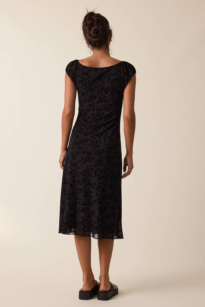 Velvet Vines Cap Sleeve Midi Dress