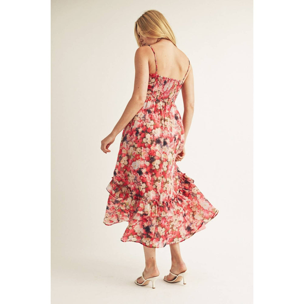 Berry Floral Bustier Midi Dress