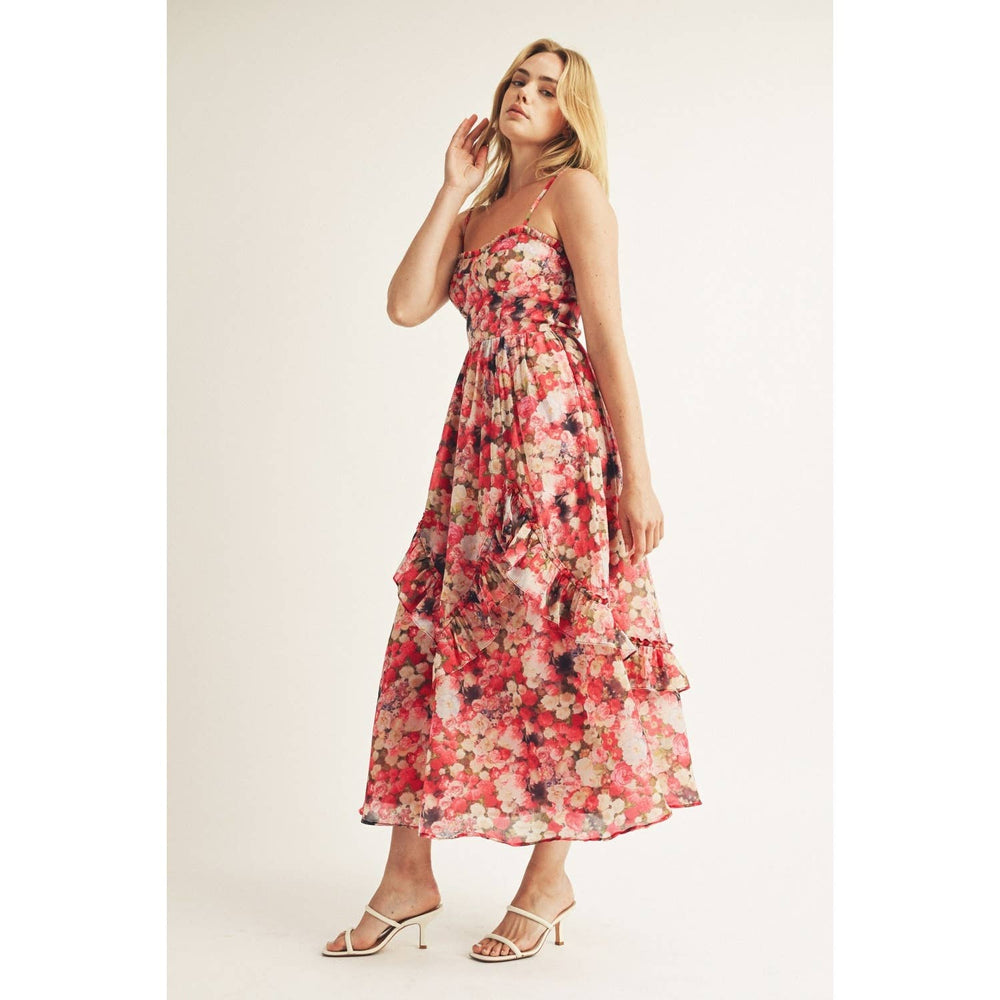 Berry Floral Bustier Midi Dress