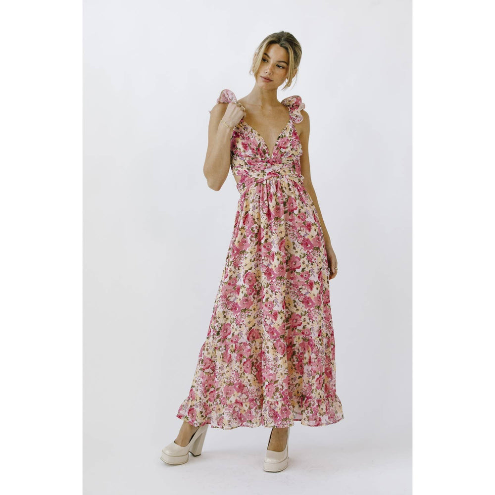 Pink Fairy Garden Ruffle Midi Dress