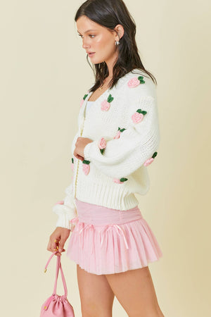 Bouquet of Roses Appliqué Cardigan Sweater