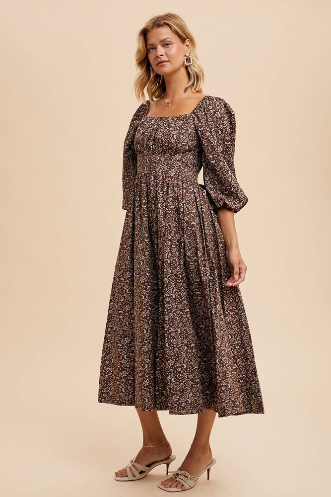 Warm Paisley Puff Sleeve Dress