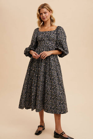 Warm Paisley Puff Sleeve Dress