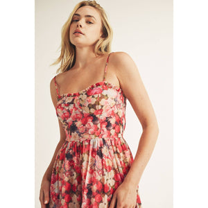 Berry Floral Bustier Midi Dress