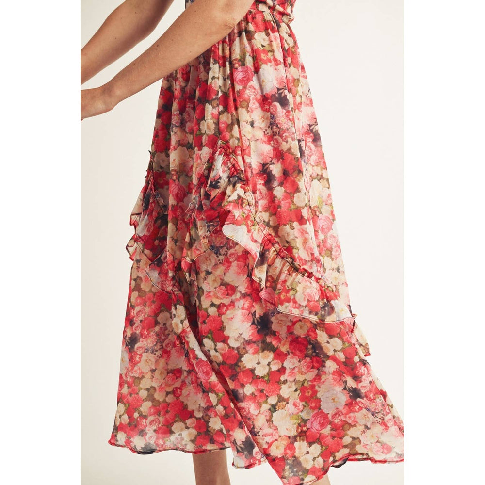 Berry Floral Bustier Midi Dress