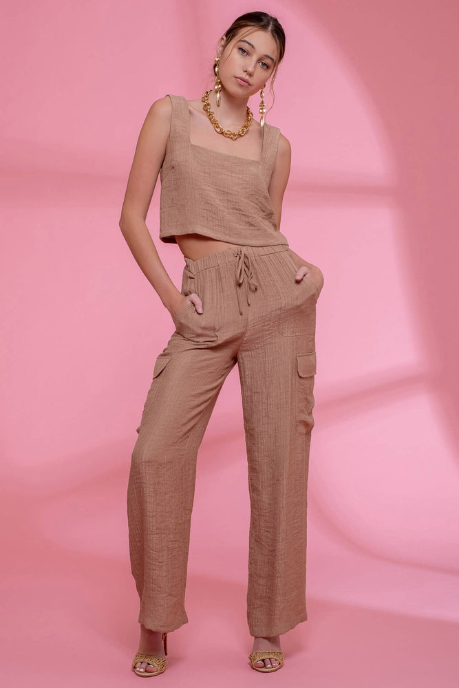 Silky Crinkle Cargo Pants